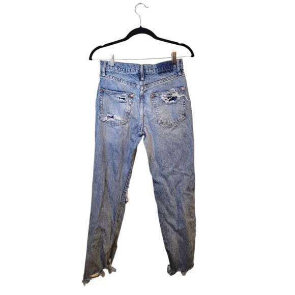 Free People Women's Medium Wash Button Fly Distressed Straight Leg Jeans Size 24 - Picture 2 of 7